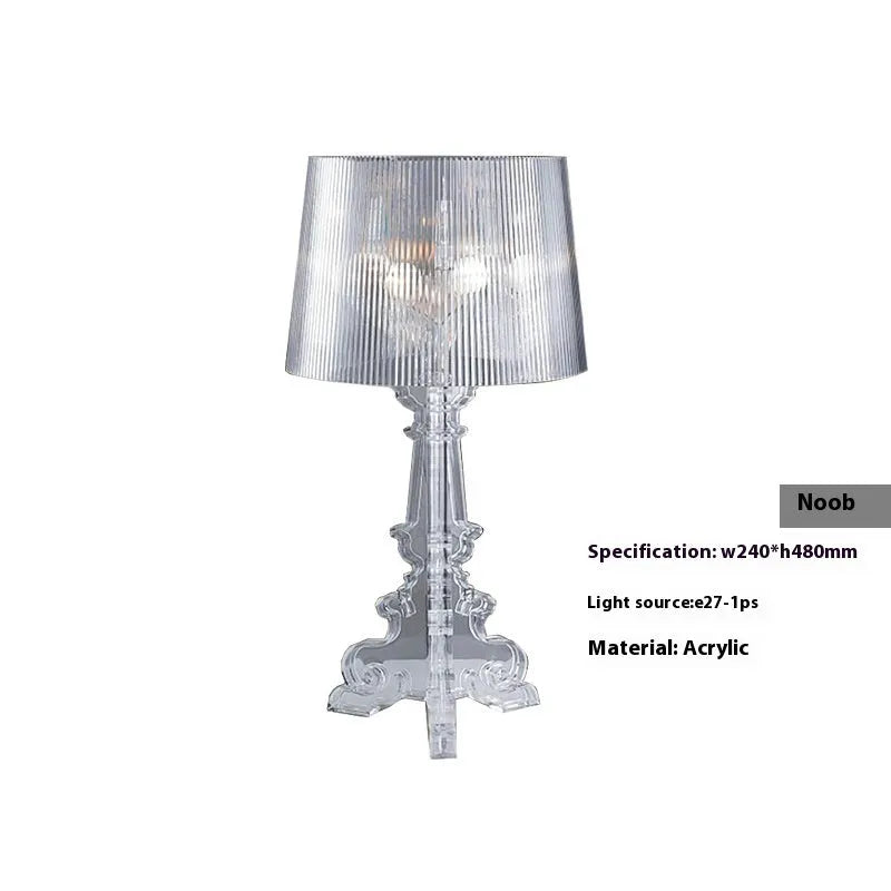 Small acrylic desk lamp with Nordic design, measuring 240x480mm, in white finish on a wooden table