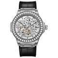 Men's automatic mechanical watch with diamond-studded hollow design and 16mm white case