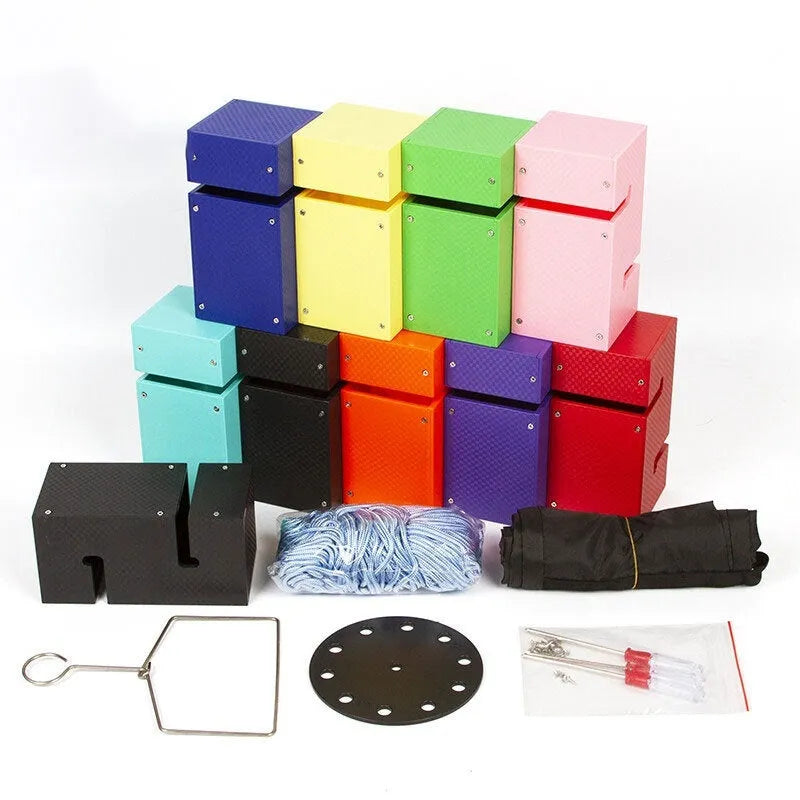 Team building game equipment set with ABS tower blocks, ropes, and connection components for outdoor group activities