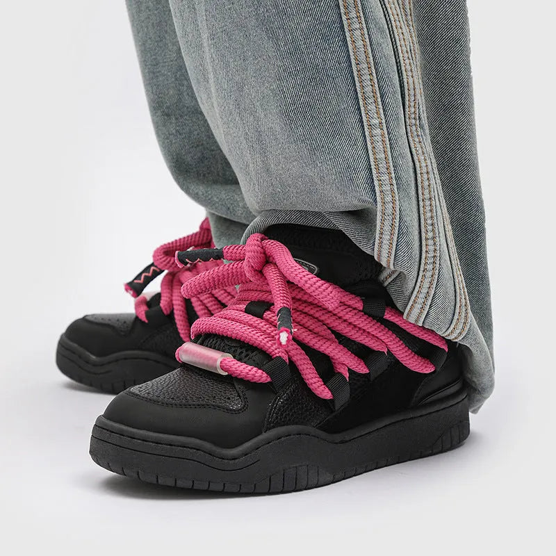 Unisex casual lace-up trainers with thick rubber sole in four colour options