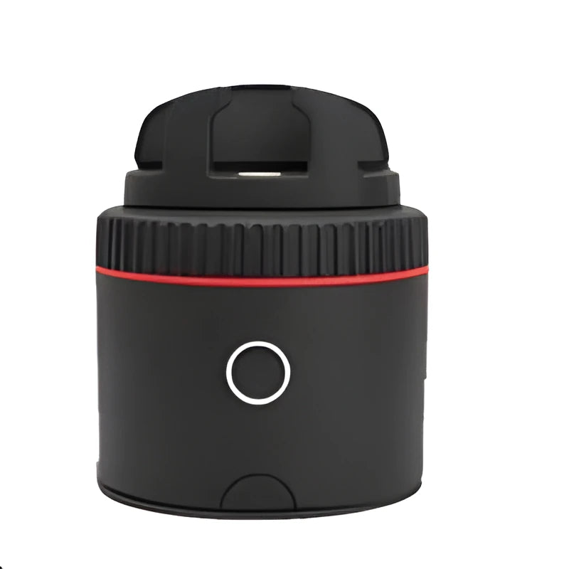 Matte black PIVO automated face tracking and rotating mount holding a smartphone
