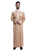 Men's Muslim robe thobe in white with colour-blocked embroidery detail, polyester blend fabric