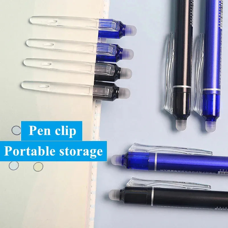 Hot brand blue and black erasable push gel pen with 0.5mm stainless steel tip.