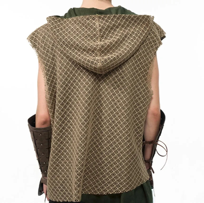 Niche Real Two Pieces checkered hollow pullover hooded vest in black side view