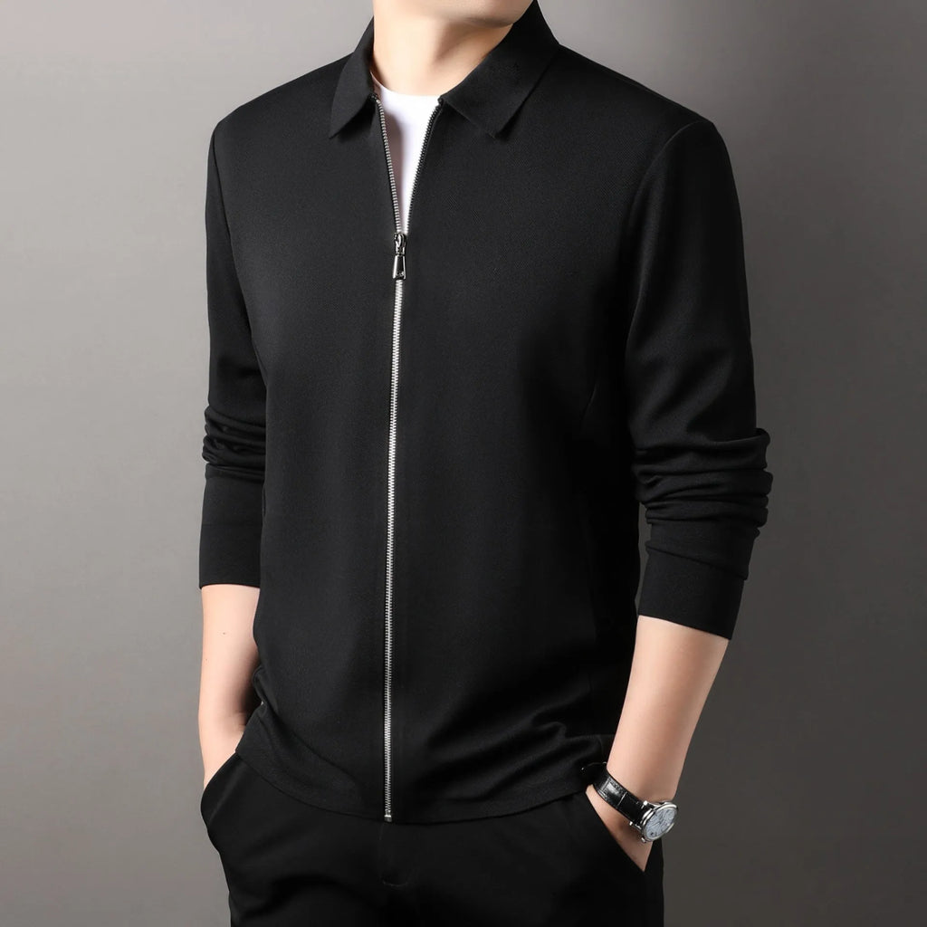 Men's polyester casual business jacket in black, dark grey or apricot with straight hem