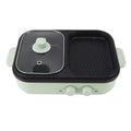 White or green dual-function electric hot pot appliance with mechanical controls for caldron and frying oven use.