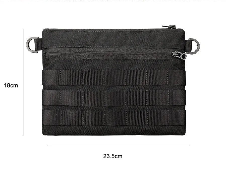 Black Oxford cloth military-style outdoor tactical bag, compact size.