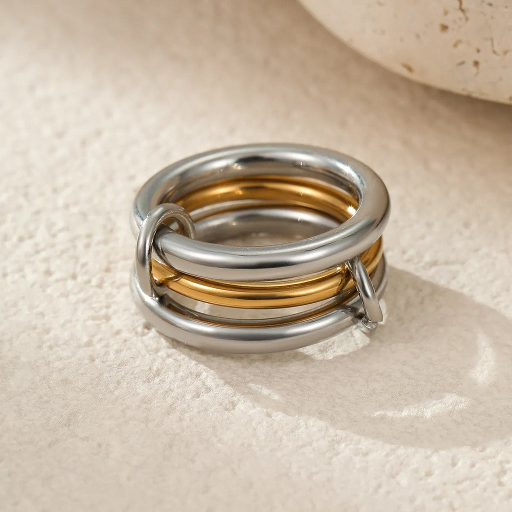 Stacked colour matching stainless steel ring set with 18K gold plating for women