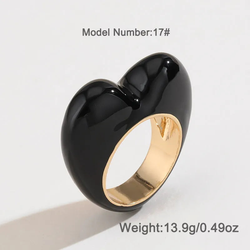 Heart shape three-dimensional enamel ring showing raised design with coloured finish options