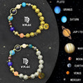 Two natural stone beaded zodiac bracelets with adjustable fitting on a wrist