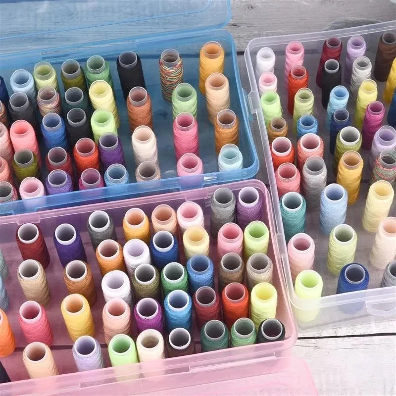 Transparent plastic embroidery storage box with 42 compartments for thread and bead organisation