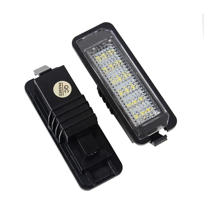 Volkswagen LED licence plate light upgrade kit for Golf, Polo, Phaeton models with white light.