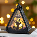 Halloween pumpkin lamp decorations in castle, ghost hand, pumpkin and witch designs