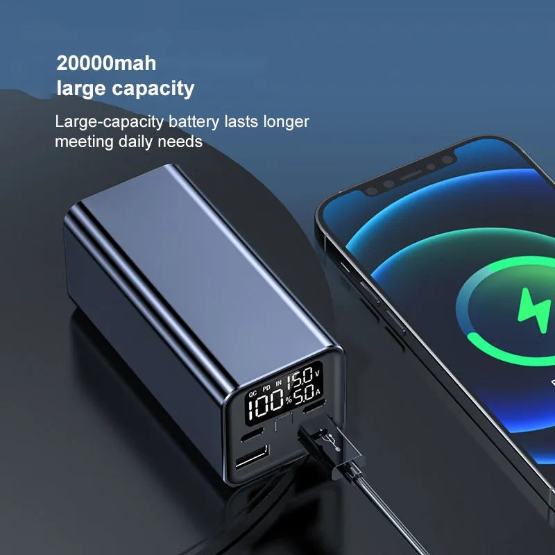 Black metal 65W 20000mAh power bank for laptop and USB-C device charging