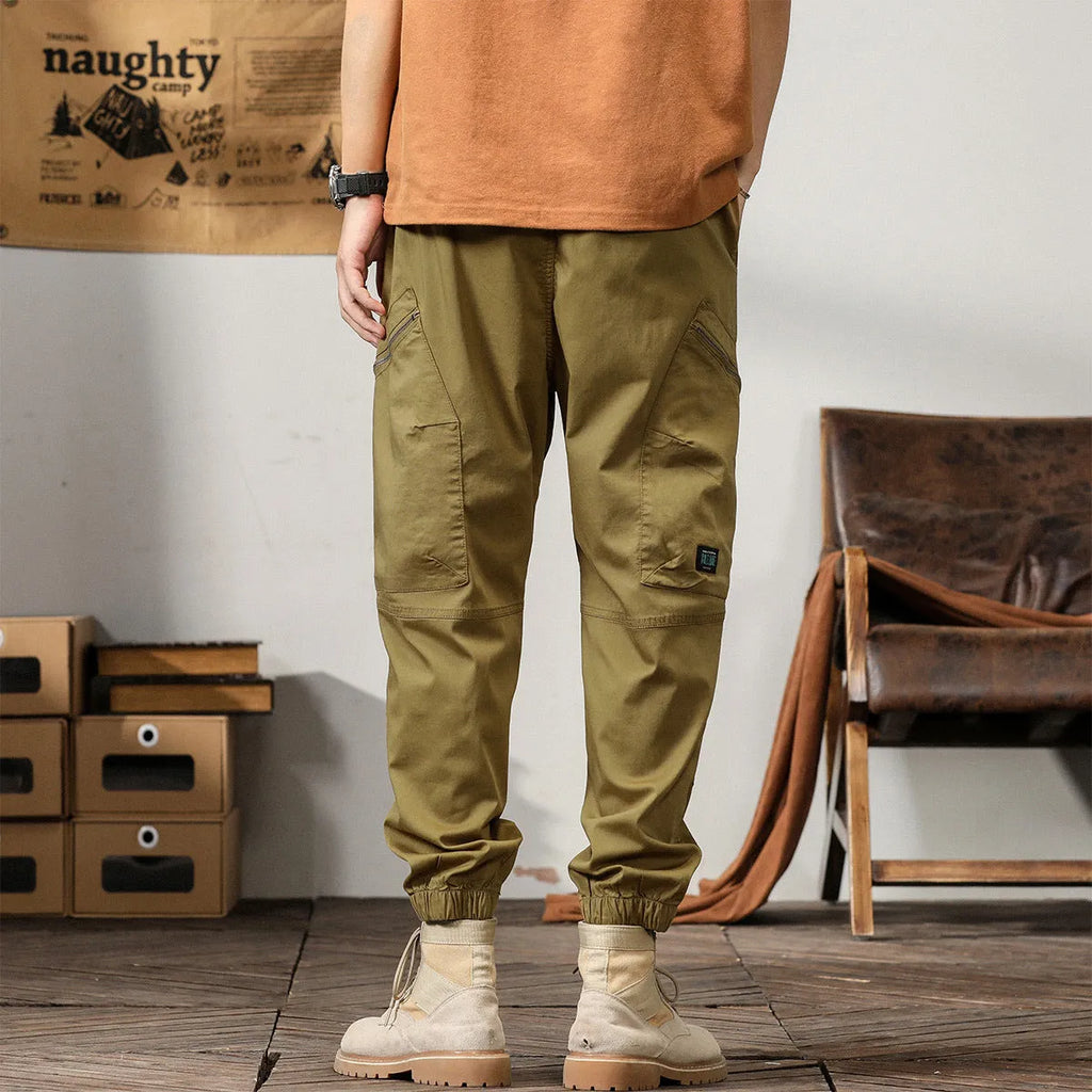 Men's tapered cotton harem pants in ankle-banded Korean style design