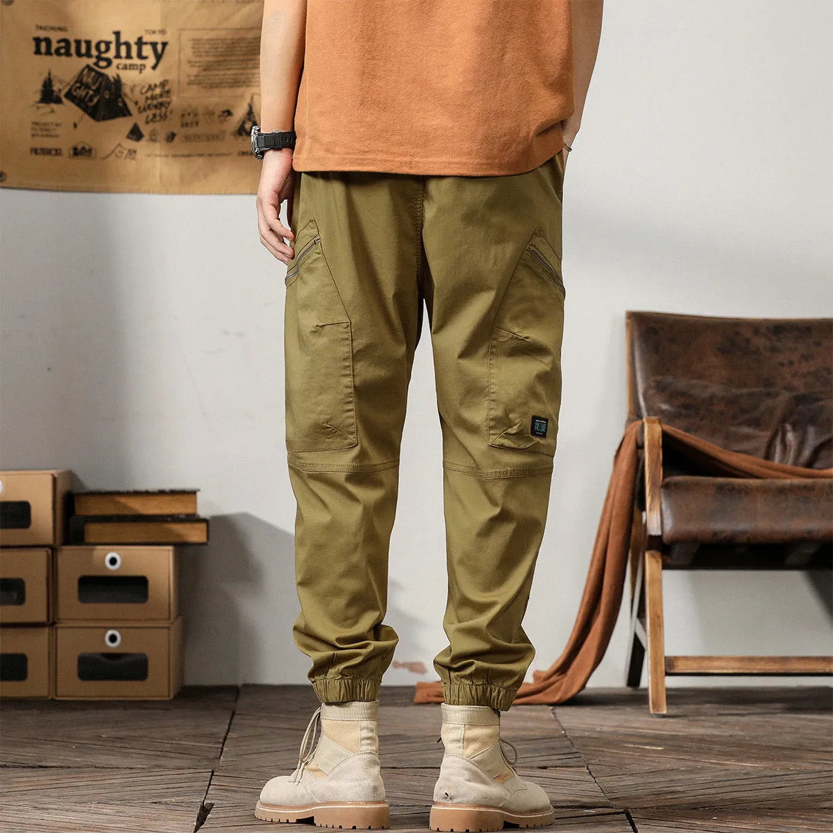 Men's tapered cotton harem pants in ankle-banded Korean style design