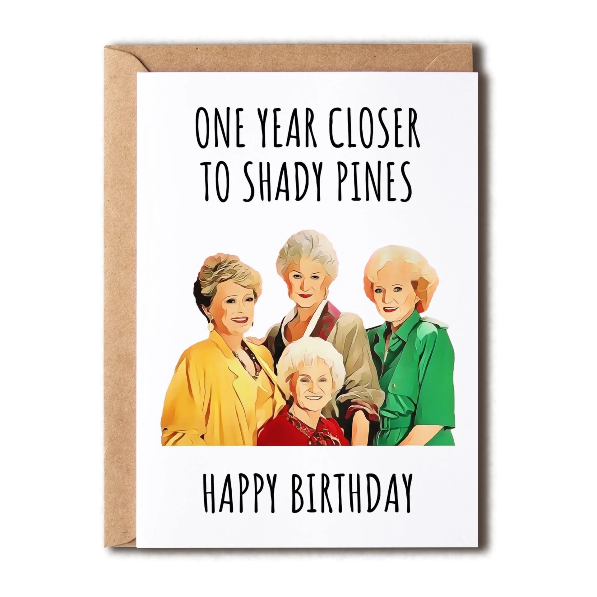 Simple printed birthday greeting card with a matching coloured or kraft paper envelope.