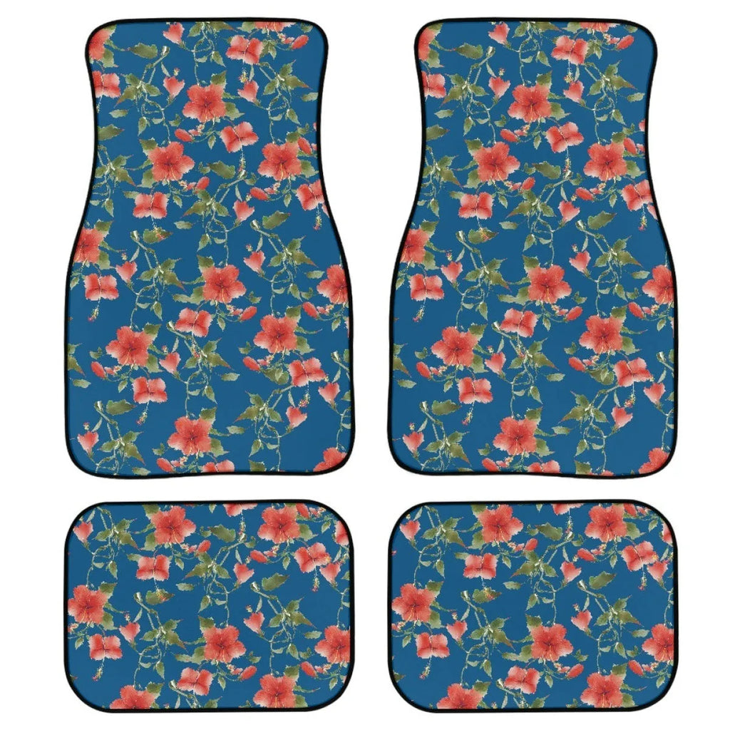 Four-piece set of thick black rubber car floor mats with anti-slip backing for universal vehicle fit.