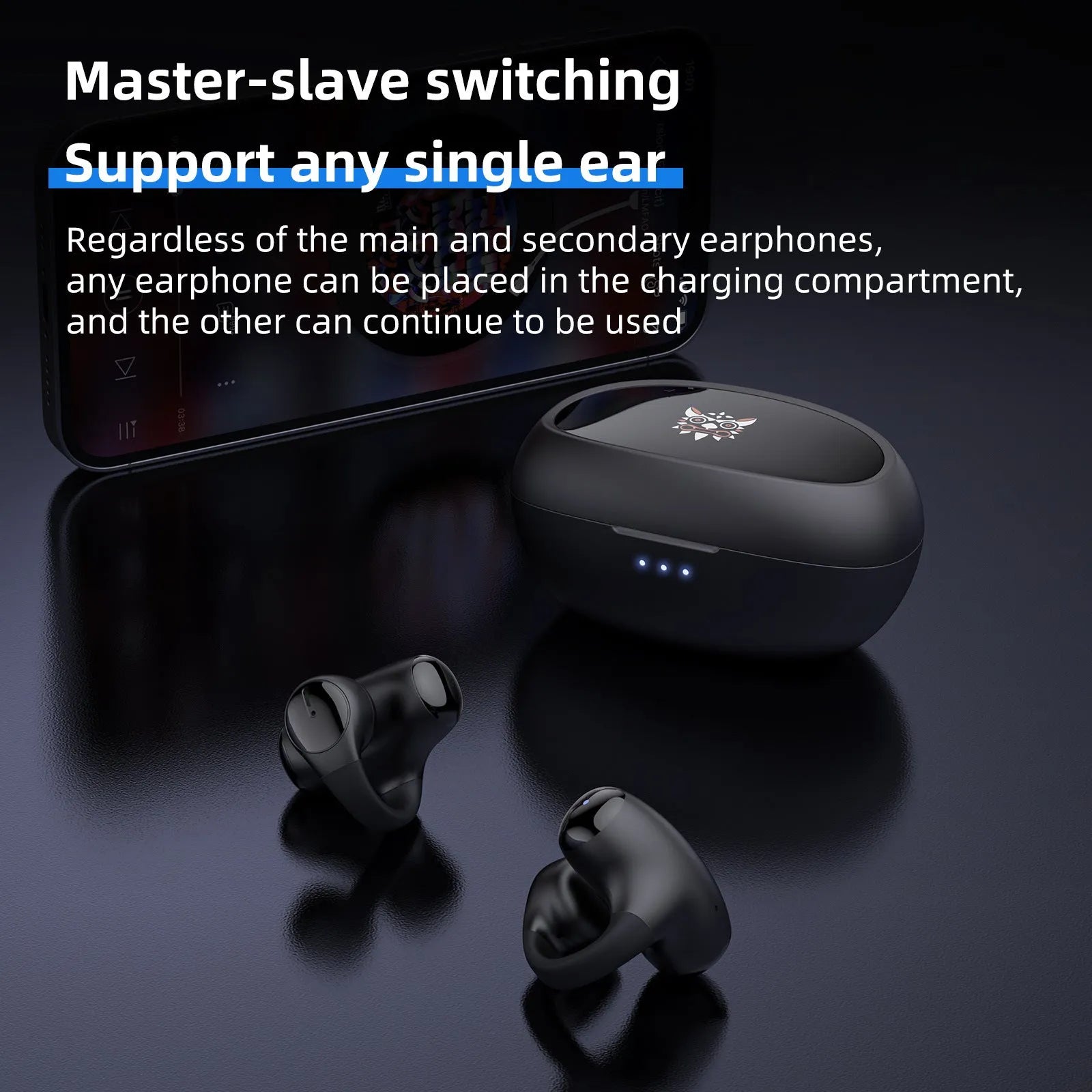 Black T306 clip-on ear hook style Bluetooth gaming sports headset