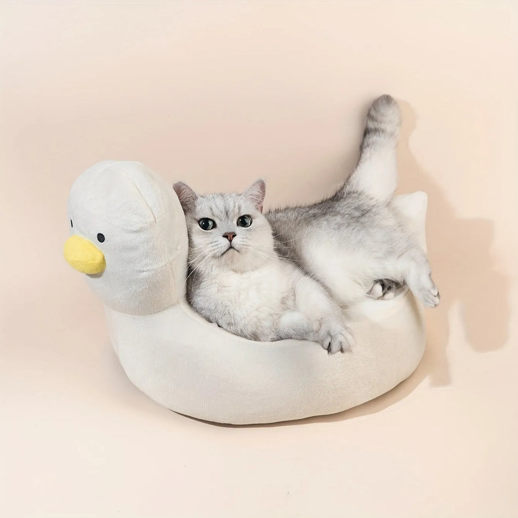 Blue duck-shaped pet bed sofa for small dogs and cats with fluffy polyester material
