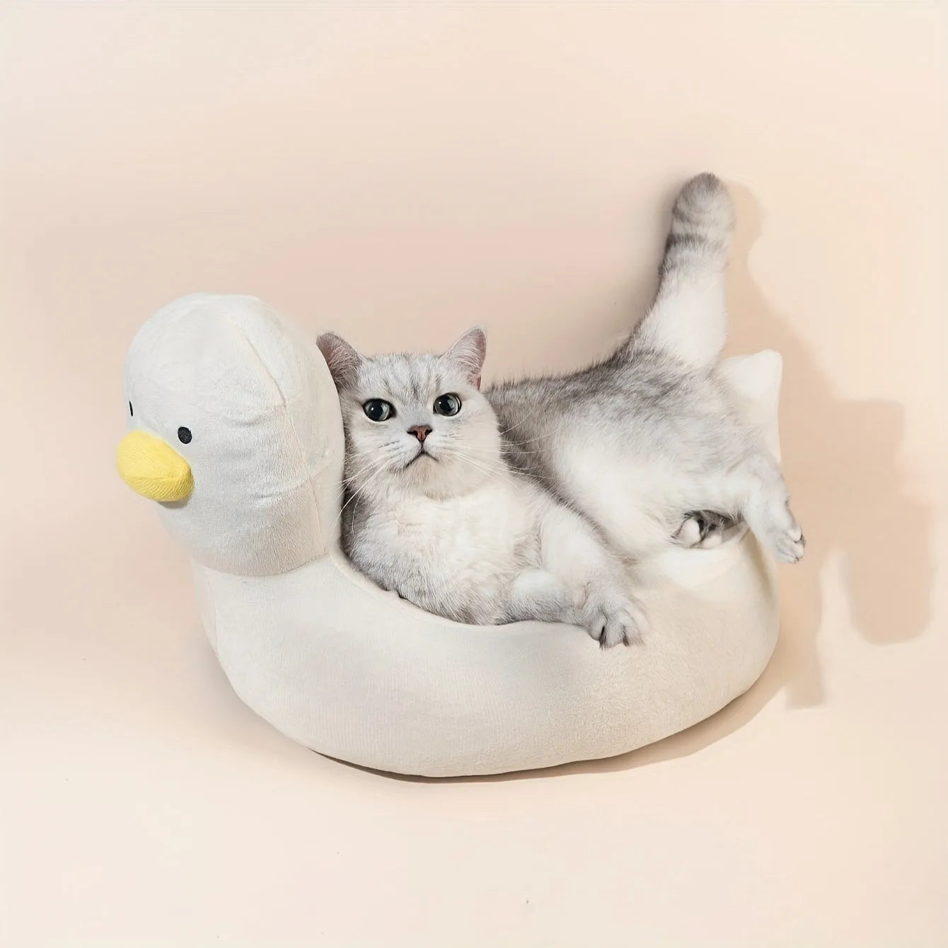 Blue duck-shaped pet bed sofa for small dogs and cats with fluffy polyester material