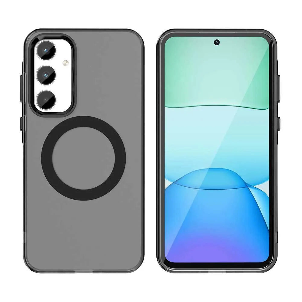 Matte frosted magnetic phone case for Samsung Galaxy S25 series, black colour, with built-in kickstand