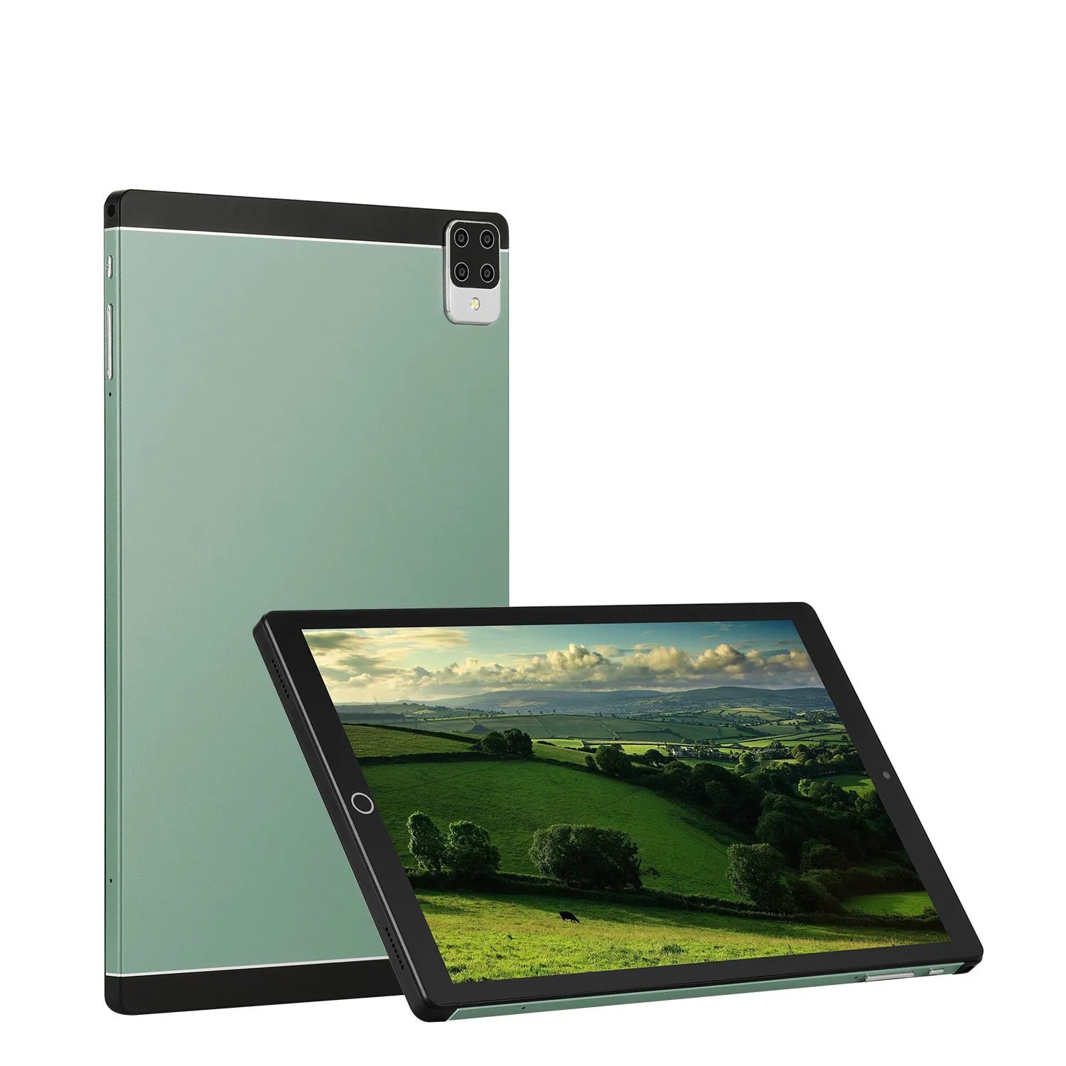 Android 15 tablet computer with 11.6-inch screen in blue colour, showing home screen interface.