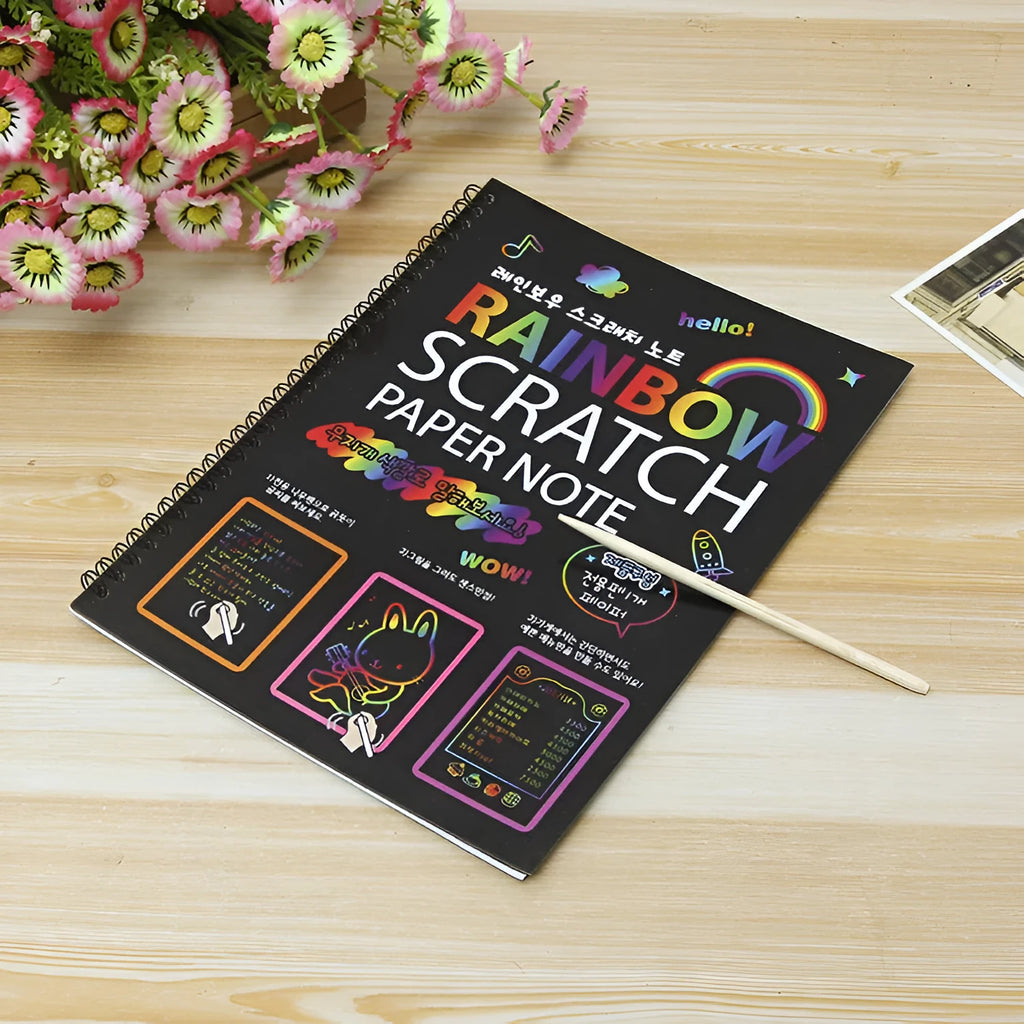 Children's scratch art paper measuring 26x19cm with scraper tool for DIY creative painting