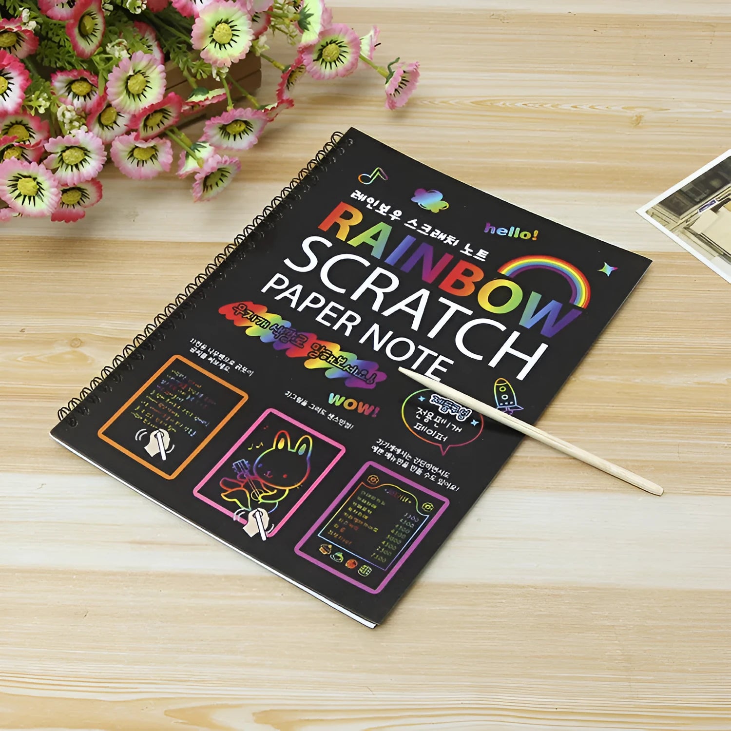 Children's scratch art paper measuring 26x19cm with scraper tool for DIY creative painting