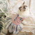 Tartan plaid skirt for a small dog or cat, shown in pink, blue, and green colour options.