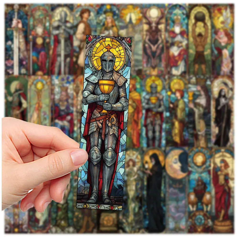 Set of 30 colourful painted glass tarot theme bookmarks in cute homemade paper style