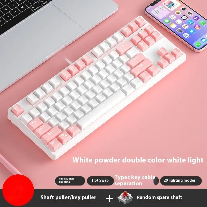 87 key wired mechanical gaming keyboard with two-colour keycaps and metal construction