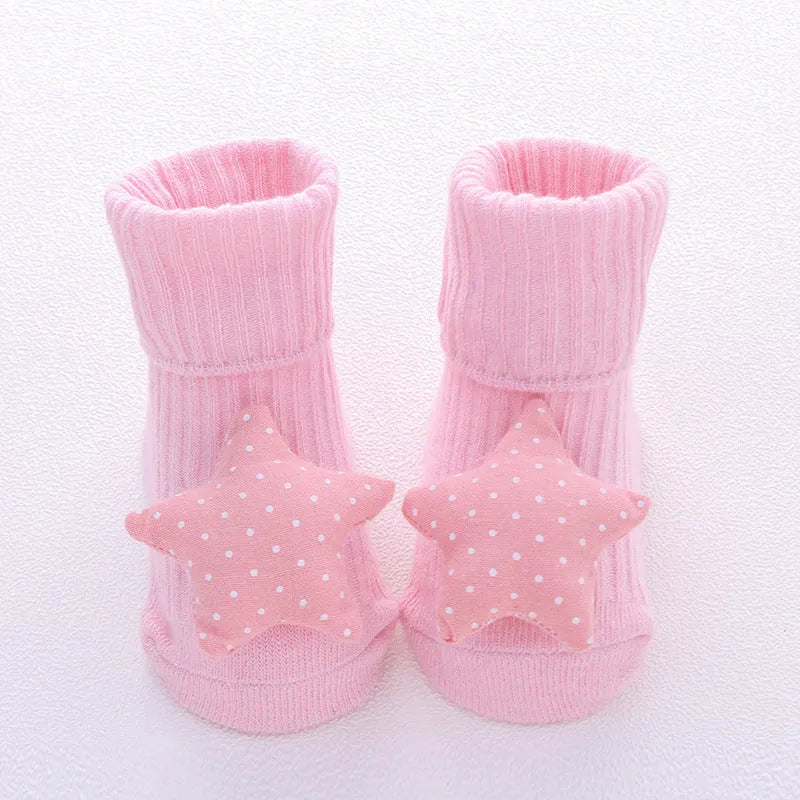 Cotton baby floor socks with anti-slip soles in multiple colours and patterns