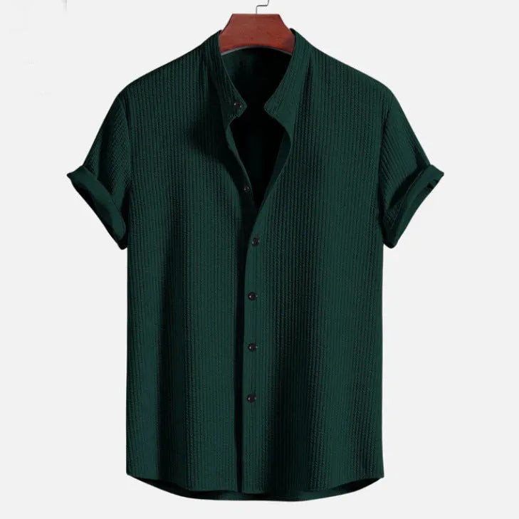 Men's loose fit short sleeve summer shirt in polyester, shown in multiple colour options