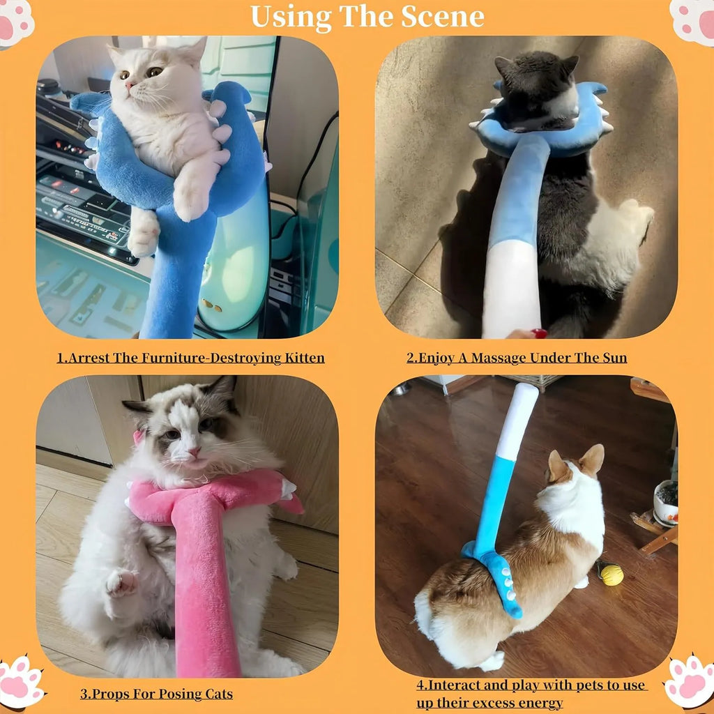 Blue and pink plush cat wand toy with 70cm length for indoor play