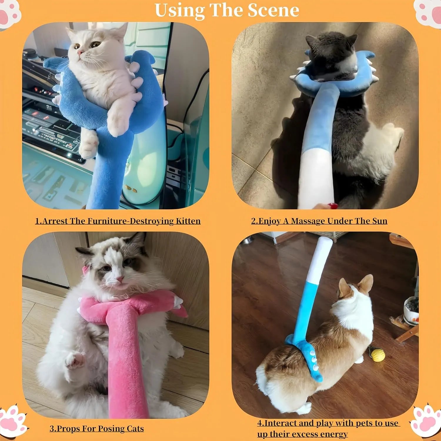 Blue and pink plush cat wand toy with 70cm length for indoor play