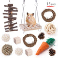 Wooden pet chewing toy set for rabbits guinea pigs parrots with various natural material components