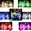 12-metre long copper wire LED string lights with 120 small bulbs, showing yellow, green, blue, and warm white colour options.