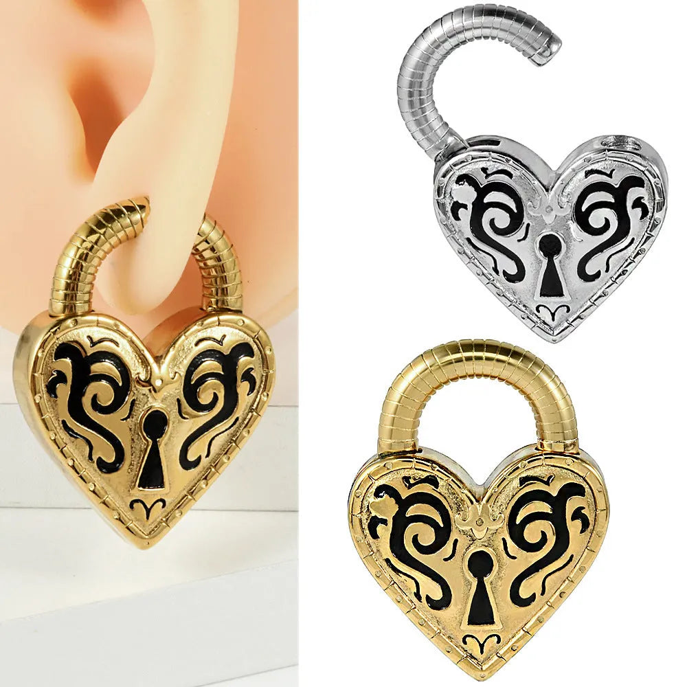 Women's heart-shaped stainless steel earrings with electroplated gold or steel colour finish