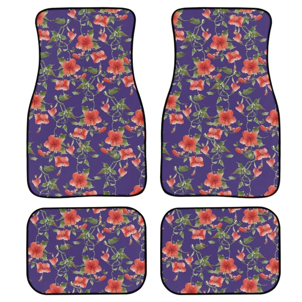Four-piece set of thick black rubber car floor mats with anti-slip backing for universal vehicle fit.