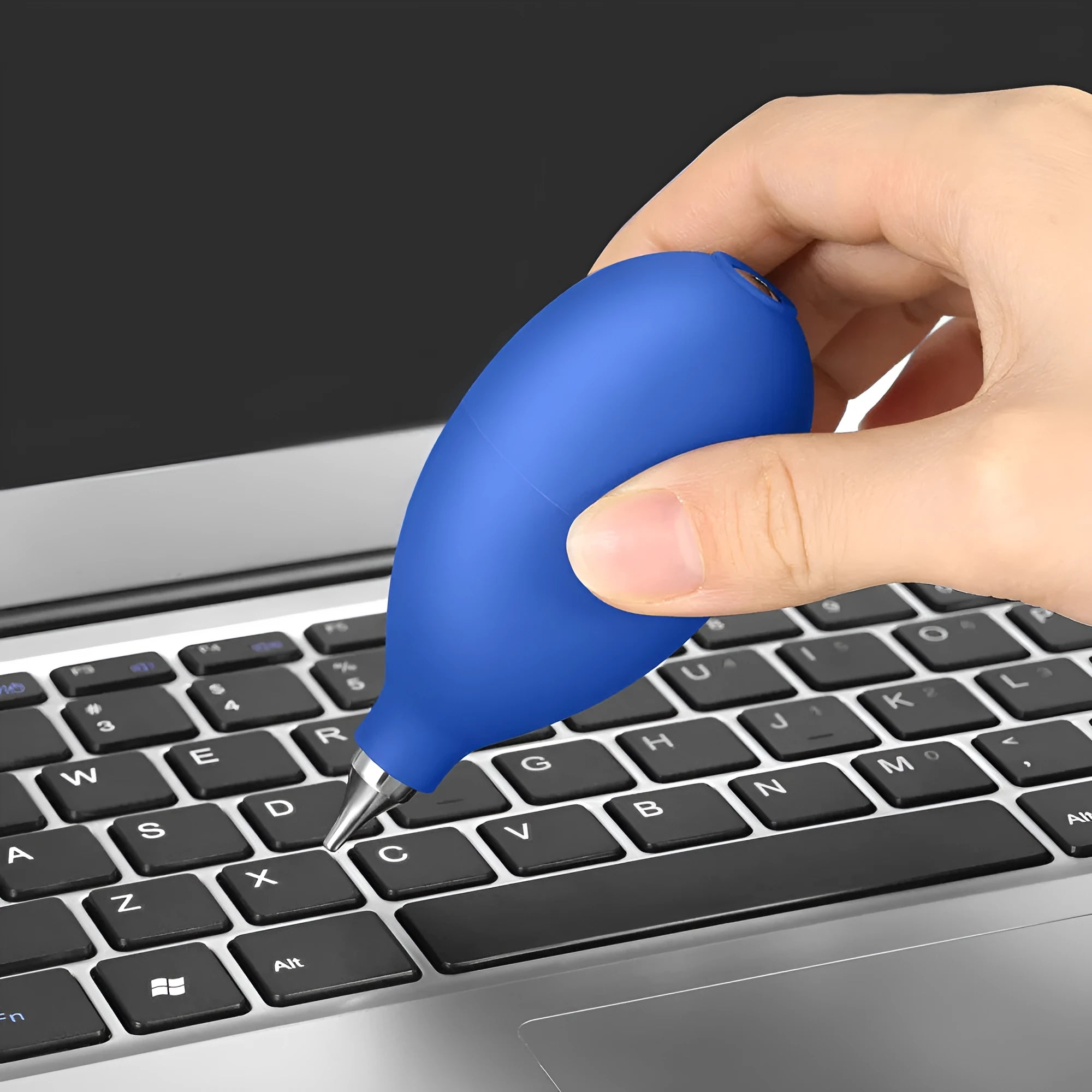 Blue rubber handheld dust blower cleaning tool for cameras and phones
