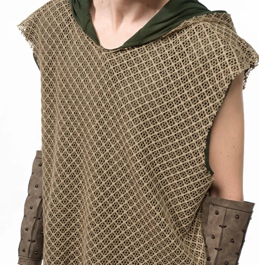Niche Real Two Pieces checkered hollow pullover hooded vest in black side view