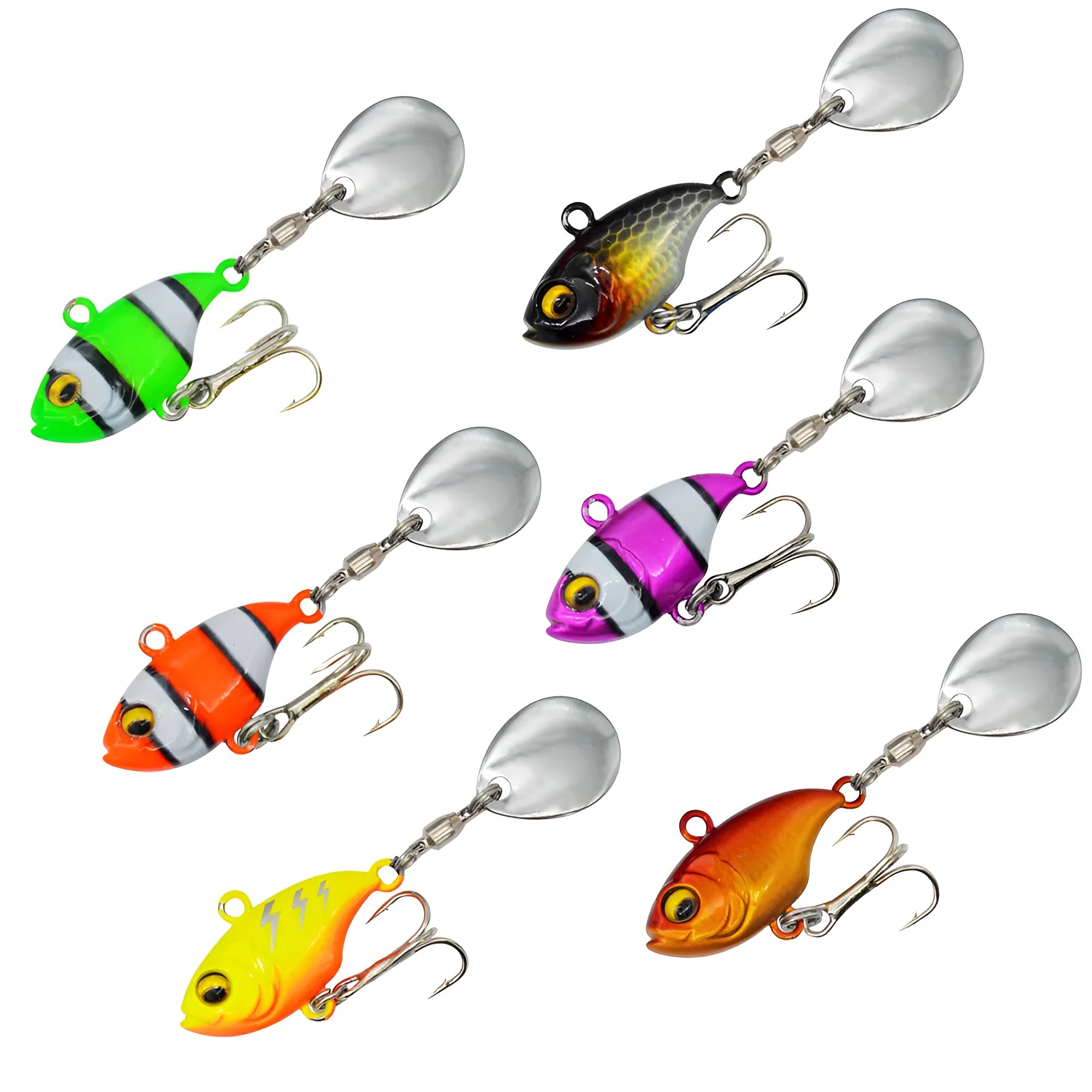 Metal sea fishing rotating sequin lure showing iron plate mechanism and colour pattern options