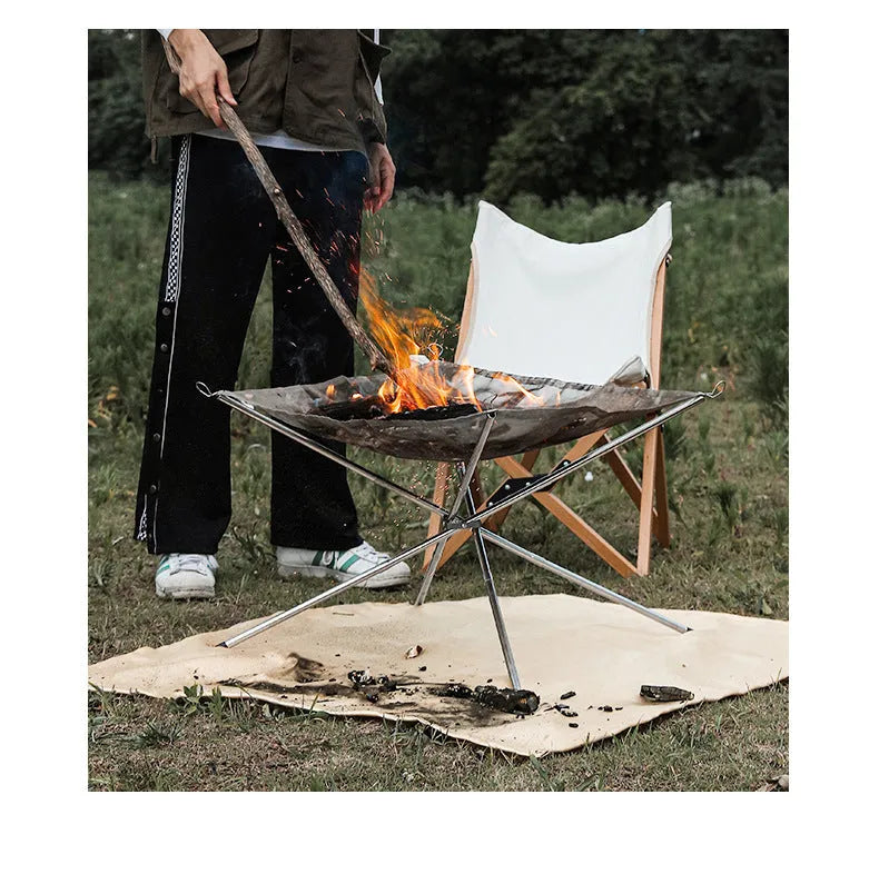 Silver stainless steel barbecue grill with cooking net, shown in medium and large sizes for outdoor use.