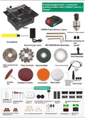 Lithium ion micro household desktop saw with metal construction and rechargeable battery system