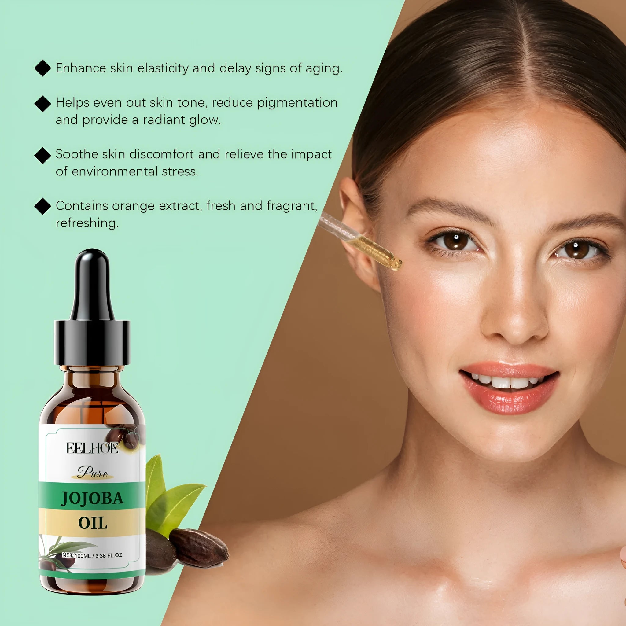 100 ml organic jojoba oil facial essential oil in amber glass bottle