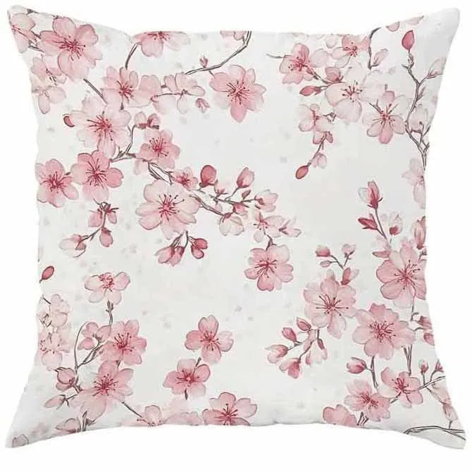 45cm square short velvet cushion cover with cherry blossom and letter pattern in one of four available colours.