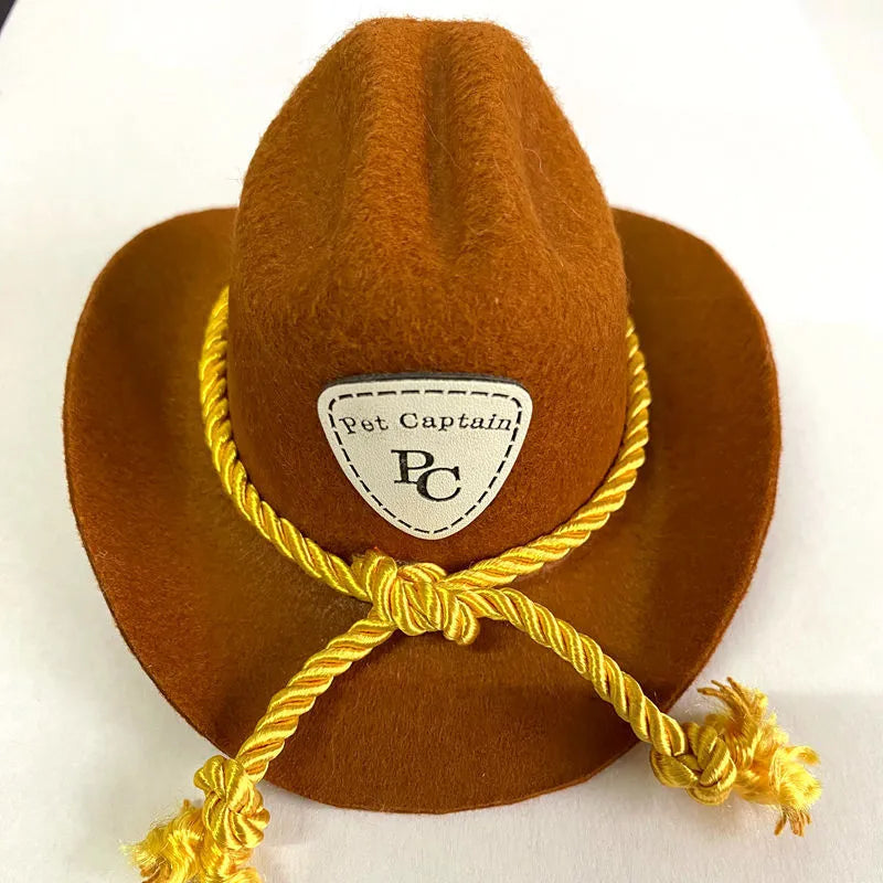 British cowboy hat for cats and small dogs in non-woven fabric with decorative ribbon or velvet belt