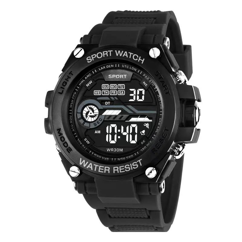 Fashion electronic digital watch for teenagers and students shown in one of ten available colour options.