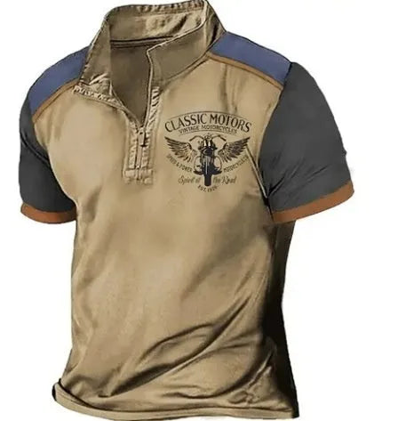 Men's loose fit digital print golf polo shirt in bird eye cloth fabric.